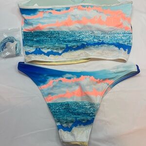Aerie Ocean Print Bikini - Blue and Pink